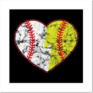 distressed Softball Baseball Heart designer Posters and Art